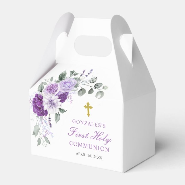 Ballotins Première communion de fille aux fleurs violettes (Verso)