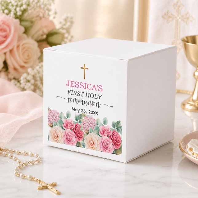 Ballotins Première communion de fille croix dorée roses flor (Créateur téléchargé)