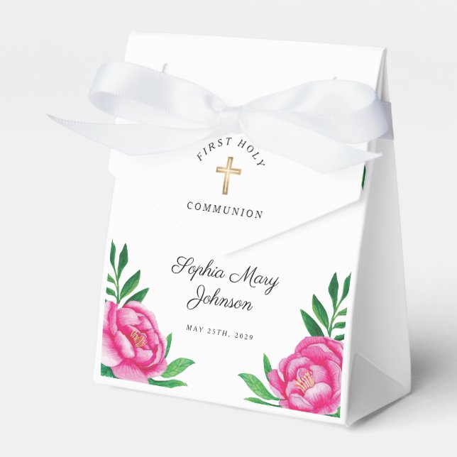 Ballotins Première communion de la croix florale rose élégan (Verso)