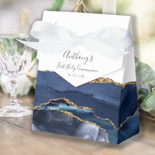 Ballotins Première communion écriture Navy Blue Gold Agate