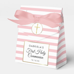 Ballotins Première communion élégante à rayure rose et or