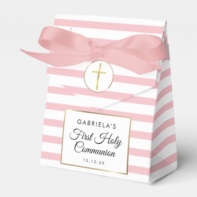 Ballotins Première communion élégante à rayure rose et or (Verso)