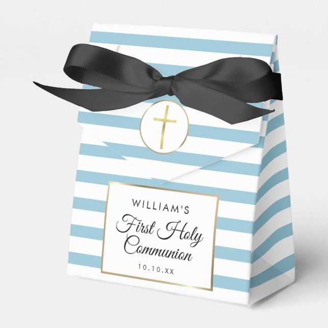Ballotins Première Sainte Communion élégante avec rayure ble (Verso)