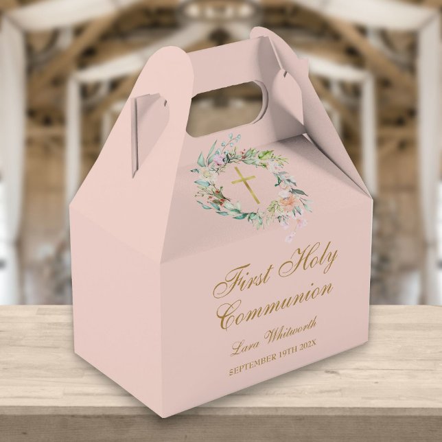 Ballotins Première Sainte Communion Floral Or Script Rose Pâ (Créateur téléchargé)