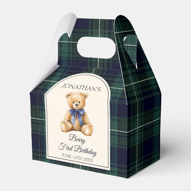 Ballotins Preppy Blue Bow Teddy Bear Tartan Birthday  (Verso)