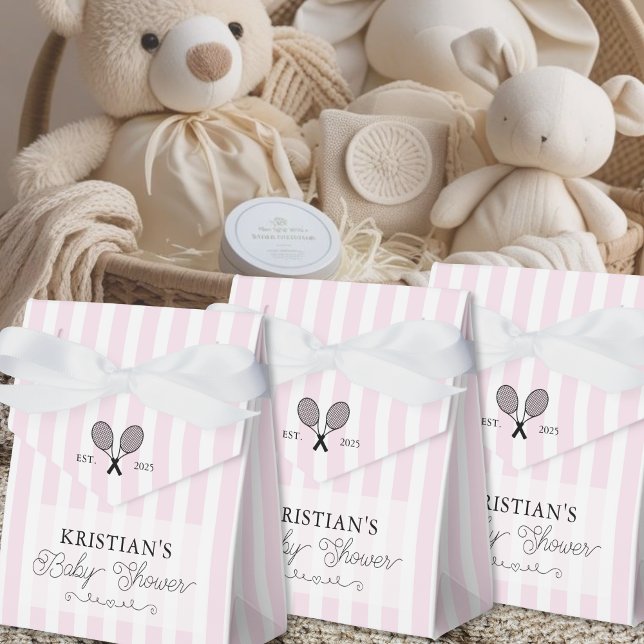 Ballotins Preppy Chic Rose Stripes Baby shower Tennis Thème (elegant pink stripes preppy chic tennis theme baby shower favor boxes envelopes for thank you gifts)