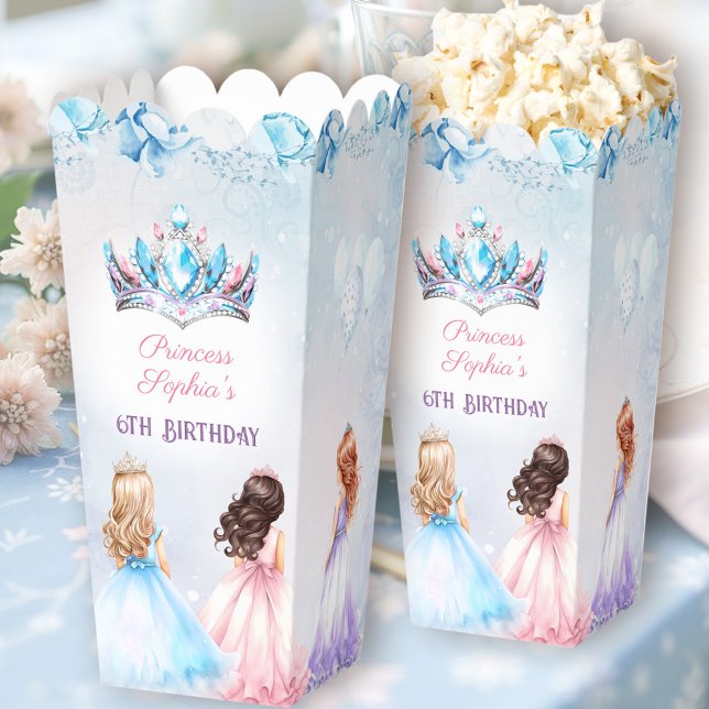 Ballotins Princess Crown Winter Floral Anniversaire Popcorn (Princess Crown Winter Floral Birthday Popcorn Favor Boxes)