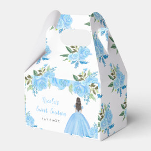 Ballotins Princesse aux Cheveux Bruns Fleurs Florales Bleues