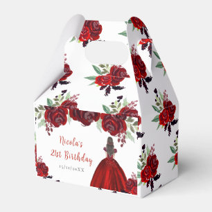 Ballotins Princesse aux Cheveux Bruns Fleurs Florales Rouges