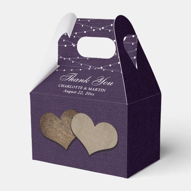 Ballotins Purple Burlap Mariage de coeur Merci (Verso)