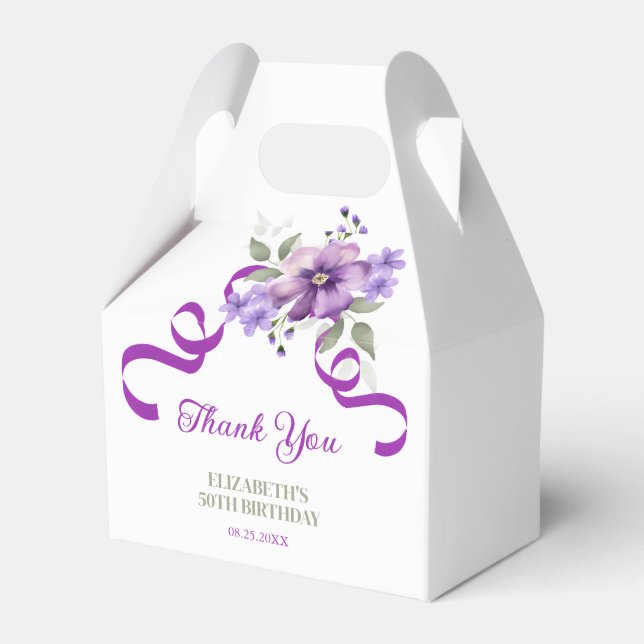 Ballotins Purple Flower Greenery Ribbon Birthday Thank You (Verso)