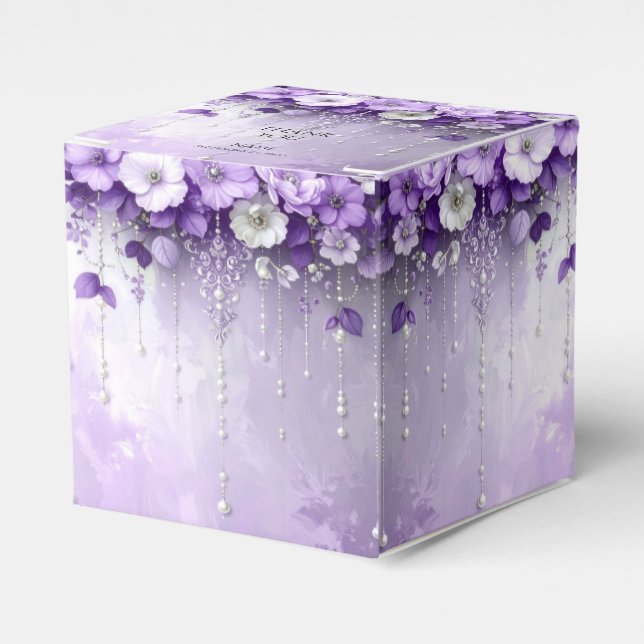 Ballotins Purple Flowers with Dangling Pearls Favor Box (Verso)