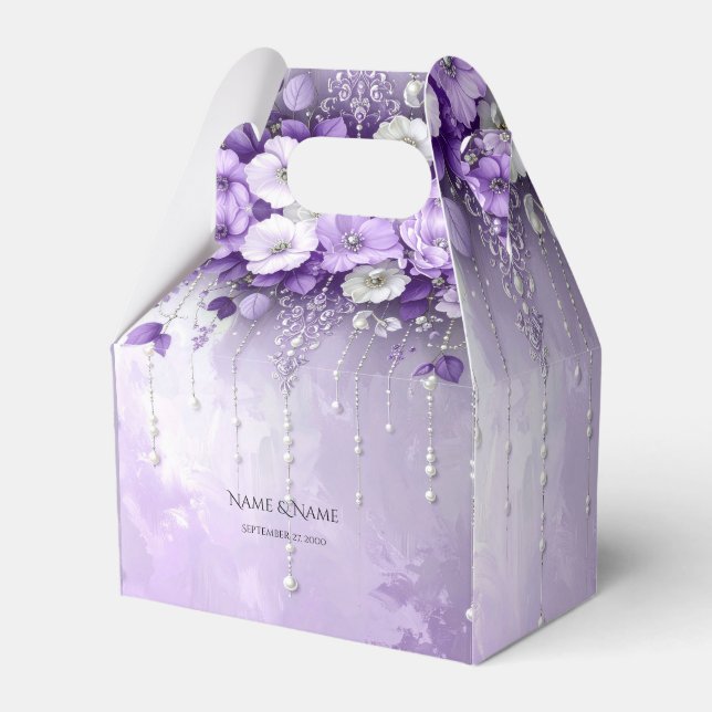 Ballotins Purple Flowers with Dangling Pearls Favor Box (Verso)