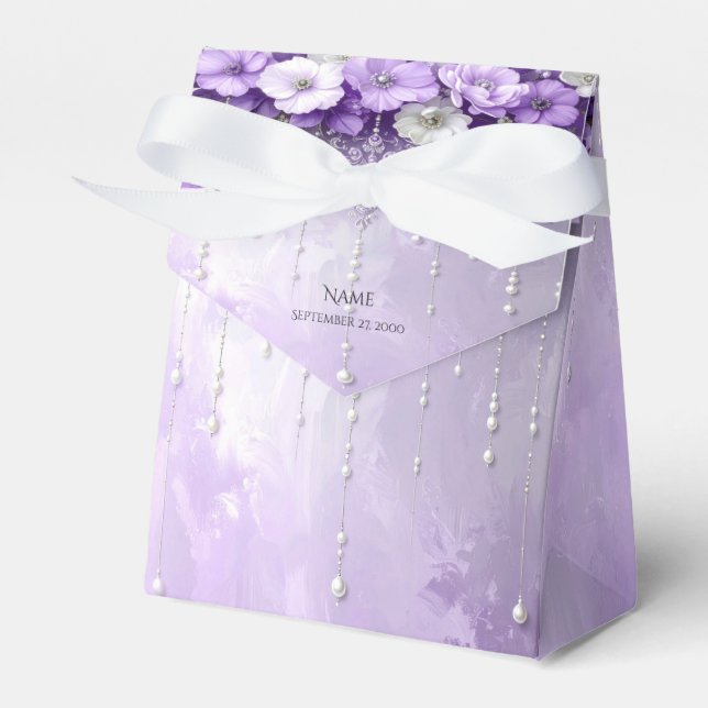 Ballotins Purple Flowers with Dangling Pearls Favor Box (Verso)