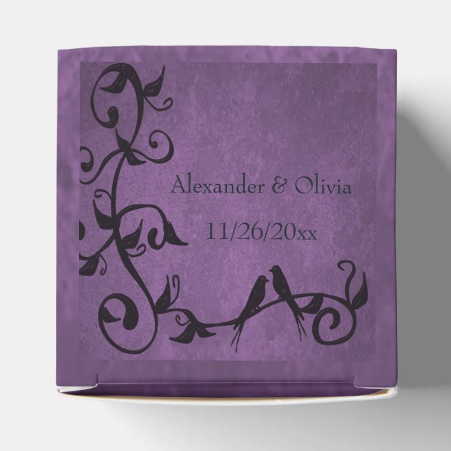 Ballotins Purple Lovebirds Photo Wedding Favor Box (Haut)