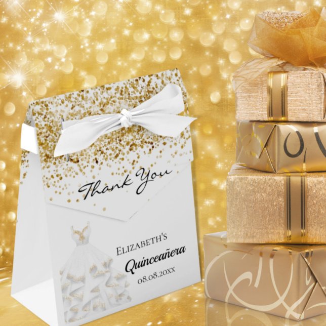 Ballotins Quinceanera robe blanche or merci (Créateur téléchargé)