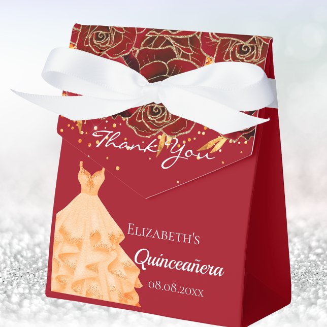 Ballotins Quinceanera rouge or florales robe merci (Créateur téléchargé)