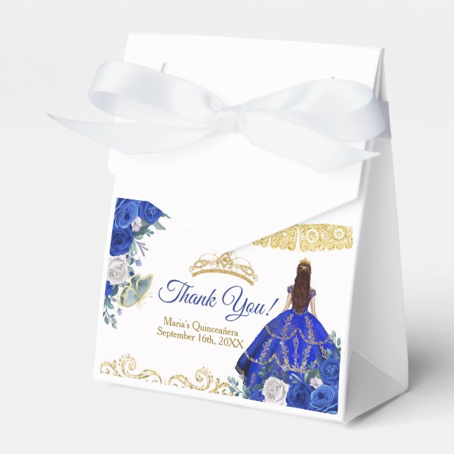 Ballotins Quinceañera Royal Blue Flowers Party Favoriser Box (Verso)
