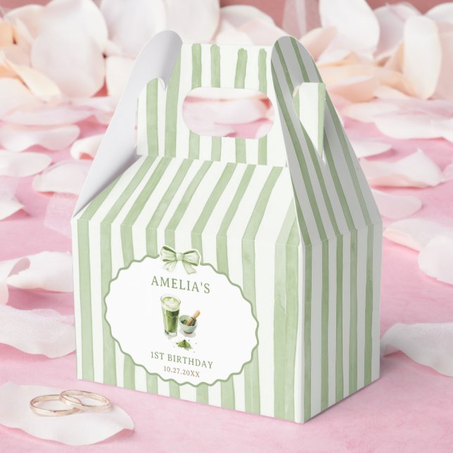 Ballotins Rayures de nœud vert Anniversaire Matcha (Mariage)