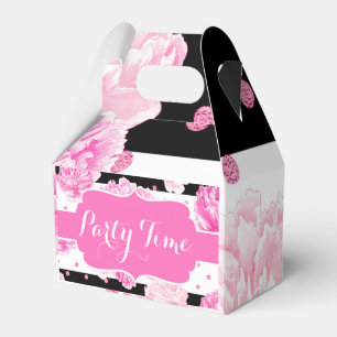 Ballotins Rayures horizontales Aquarelle rose florale Annive