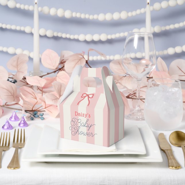 Ballotins Red Bow & Pink Stripes Baby Shower (Mariage)