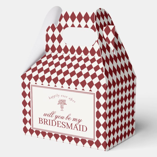 Ballotins Red Harlequin Checkered Bridesmaid Proposal Box (Recto)