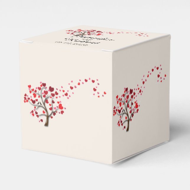 Ballotins Red Heart Tree sur ivoire Wedding Favor Box (Verso)