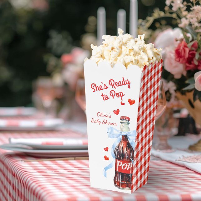 Ballotins Red She's Ready to Pop Baby Shower Pop Corn (She's ready to pop baby shower Pop corn favor boxes)