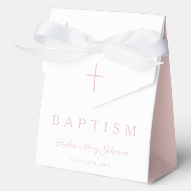 Ballotins Religious Cross Pink Script Girl Baptism  (Recto)