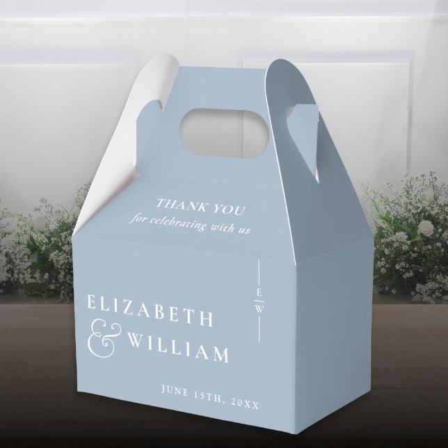 Ballotins Remerciement de mariage avec monogramme moderne bl (Dusty Blue Modern Monogram Wedding Thank You Favor Boxes)