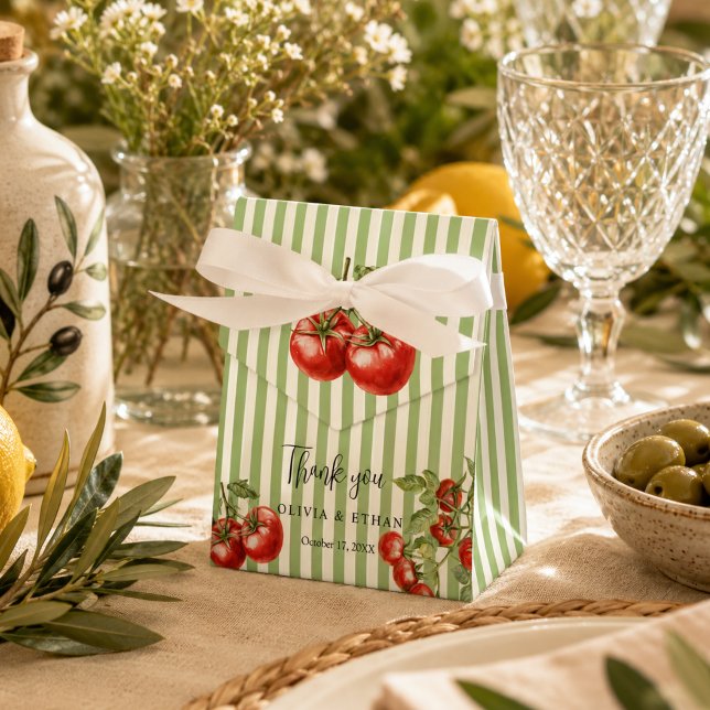Ballotins Remerciement de mariage tomate moderne  (Elegant Italian Mediterranean Pomodoro Wedding Thank you favor box)
