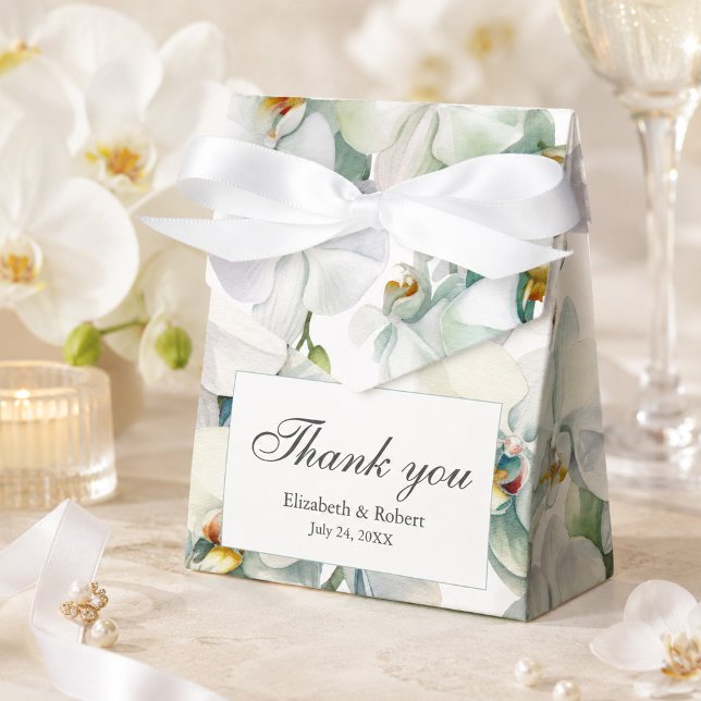 Ballotins Remerciements de mariage aux orchidées blanches él (Modern Elegant White Orchids Wedding Thank You Favor Boxes)