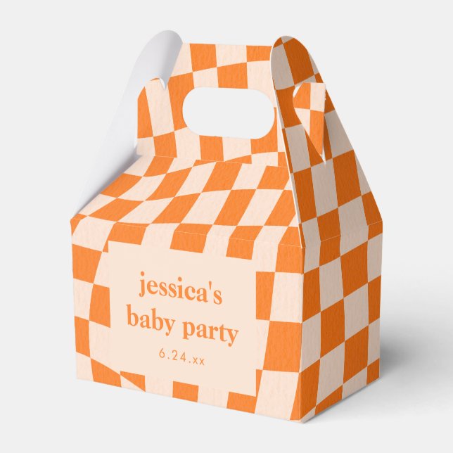 Ballotins Retro Orange Abstract Checkerboard Baby Shower (Verso)