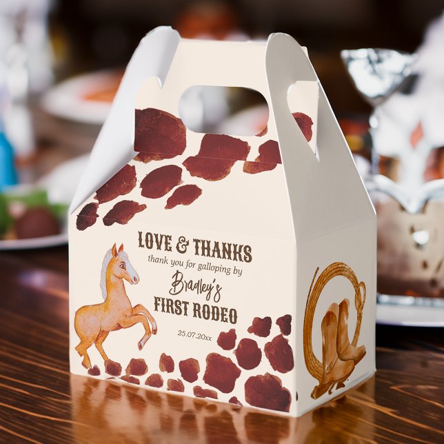 Ballotins Rodeo cowboy anniversaire vache brune motif poney (Rodeo cowboy birthday brown cow pattern pony favor box)