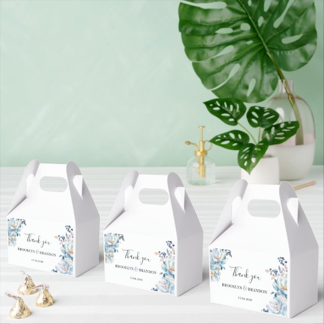 Ballotins Romantique bleu poussiéreux Fleurs Merci Mariage (Multiple)