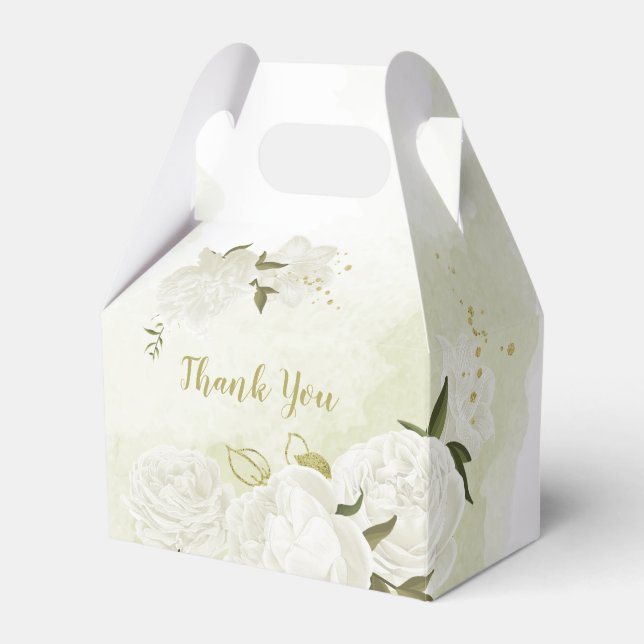 Ballotins romantique fleurs blanches vert feuille mariage (Verso)