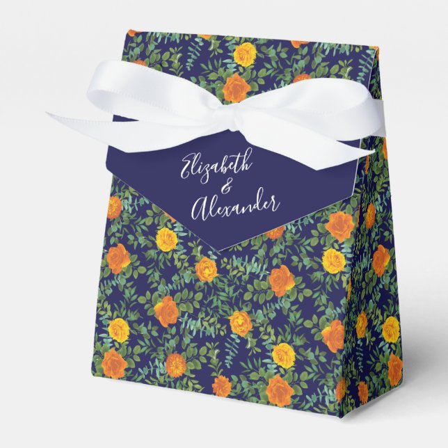 Ballotins Rose bleu et orange Floral Mariage moderne (Verso)