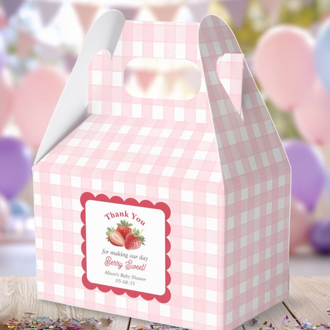 Ballotins rose gingham baies douces baby shower (Pink Gingham-Berry Sweet Baby Shower favor box, fresh market, spring baby shower party favor.)