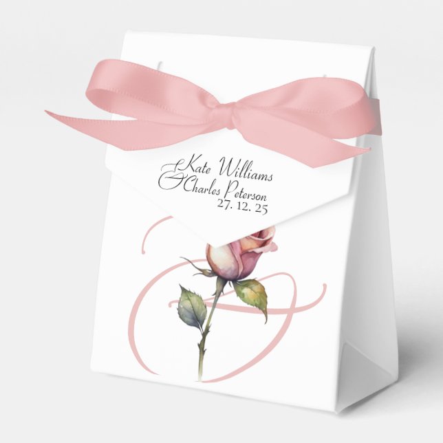 Ballotins Rose moderne Dusty Été Blush Mariage Favor Box (Verso)
