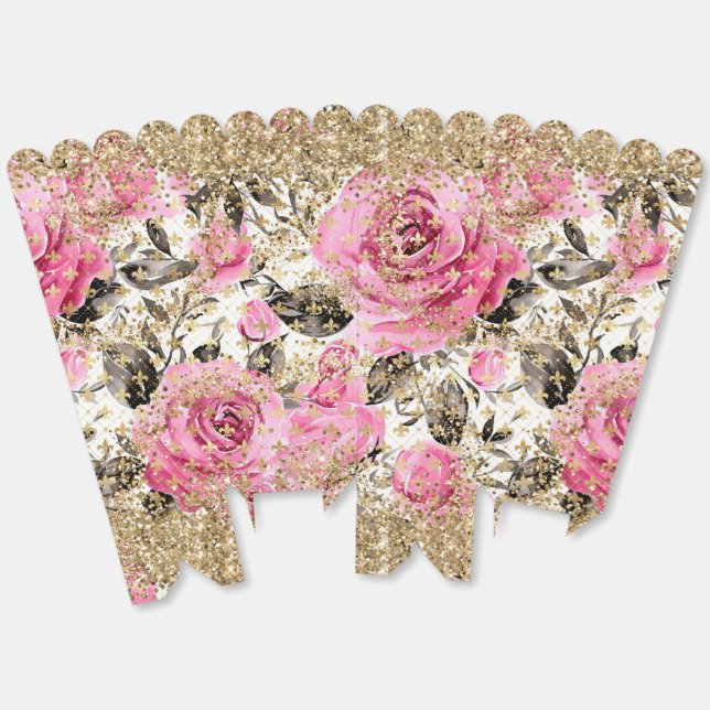 Ballotins Rose rose moderne Floral Chic Gold Parties scintil (Déplié)