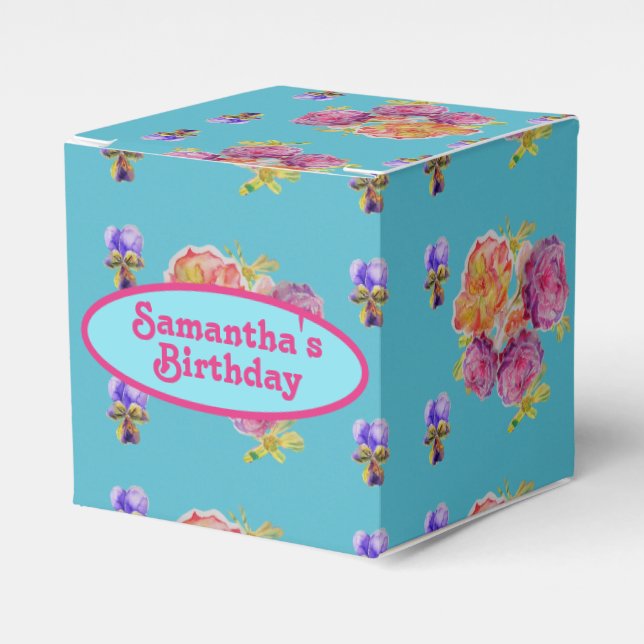 Ballotins Rose rouge Shabby Chic Turquoise Aqua Floral Favor (Verso)