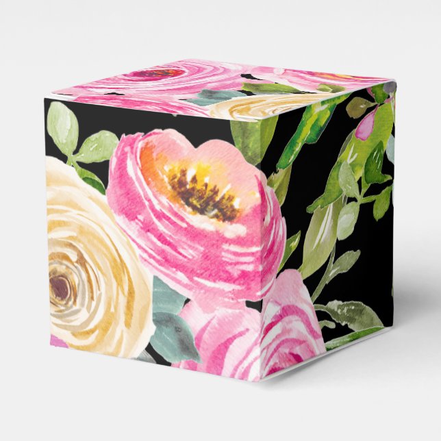 Ballotins Roses d'aquarelle en rose sur noir Personnalisé (Verso)