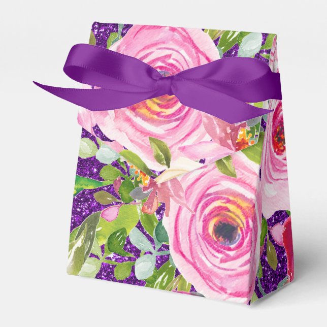 Ballotins Roses d'aquarelle en rose sur Parties scintillant  (Verso)