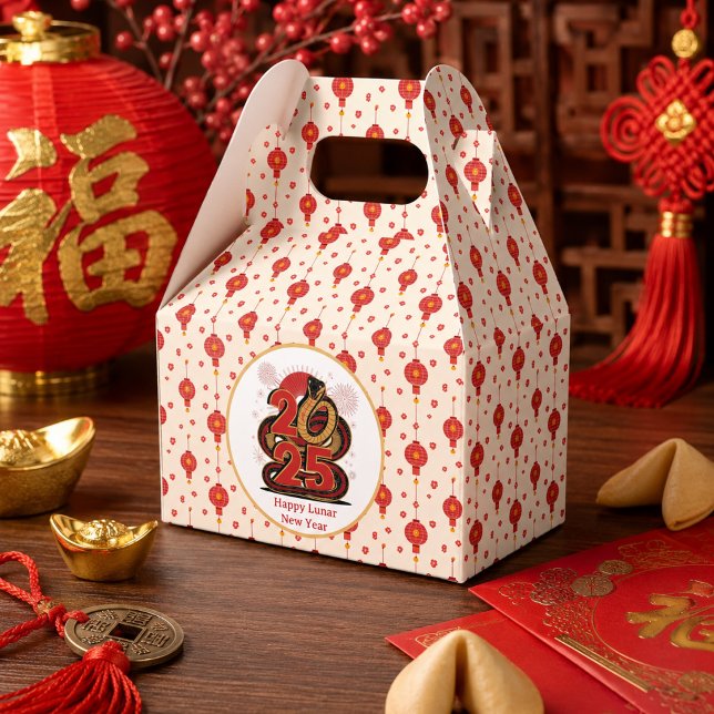 Ballotins Rouge chinois Or Joyeuse Année Lunaire du Serpent (Chinese red Gold Happy Lunar New Year Of The Snake Favor Boxes)