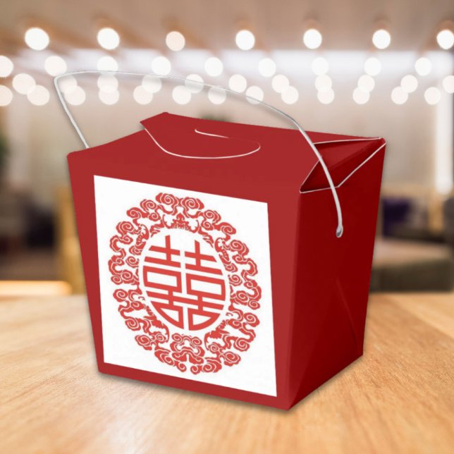 Ballotins rouge double bonheur mariage chinois moderne (red double happiness modern chinese wedding favor boxes)