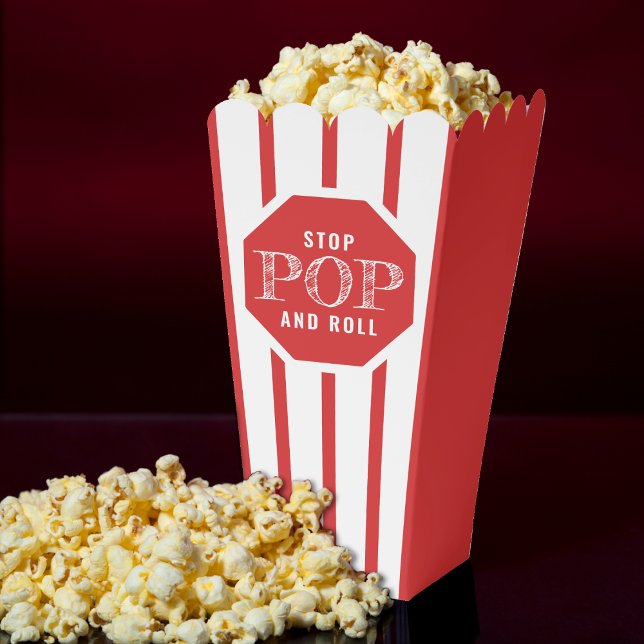 Ballotins Rouge et blanc Stop Pop & Roll Funny Popcorn (Red & White Striped Stop Pop & Roll Funny Popcorn Favor Boxes
)