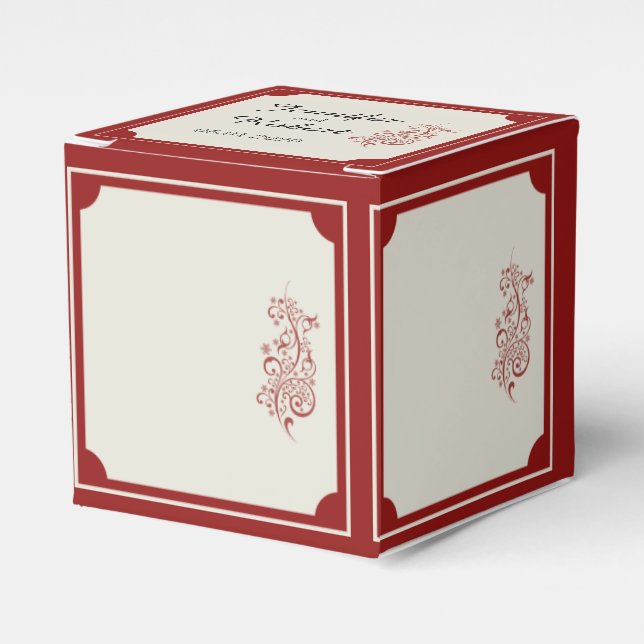 Ballotins Rouge et ivoire Filigree Bordure Mariage Favor Box (Verso)