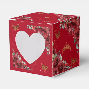 Ballotins Rouge Floral Or Papillons Quinceanera 15 XV Mini
