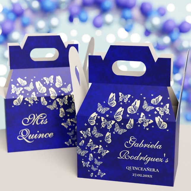 Ballotins Royal Blue Gold Butterfly 15 ans Vieux Quinceañera (Royal Blue Gold Butterfly 15 years Old Quinceañera Favor Boxes)