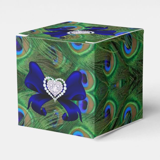 Ballotins Royal Blue Peacock Wedding Favor Box (Verso)